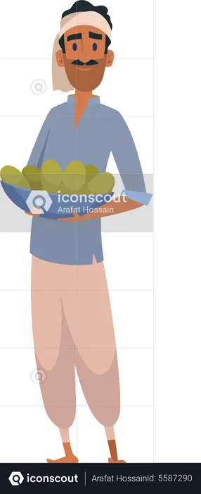 Granjero indio sosteniendo una cesta de frutas  Ilustración