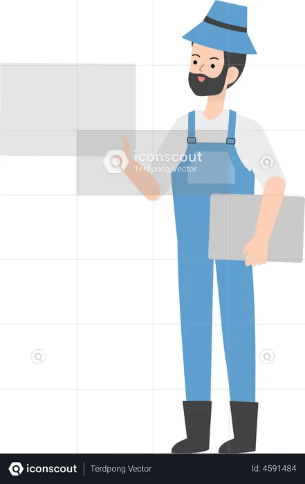 Agricultor mostrando tarjeta en blanco  Ilustración