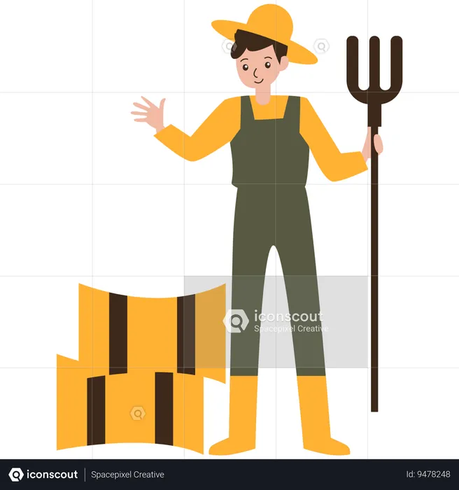 Agricultor recogiendo pajar  Ilustración