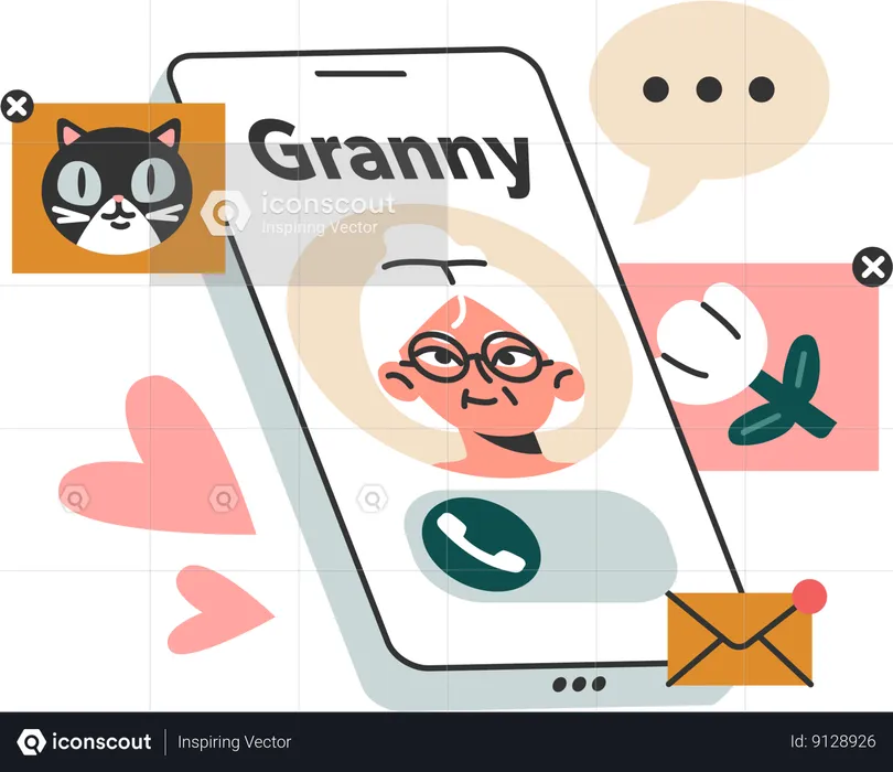 Granny call on mobile  Illustration