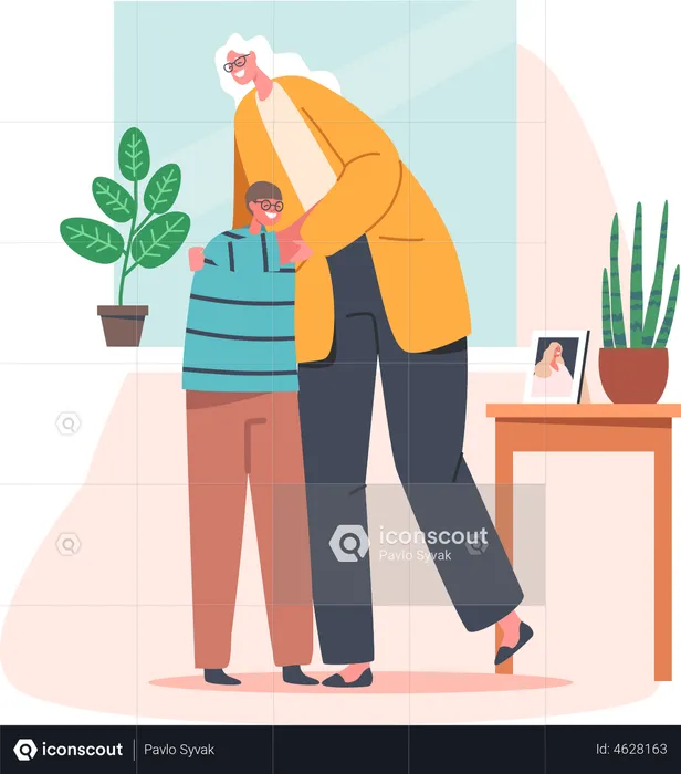 Granny Comforting Grandson  Illustration