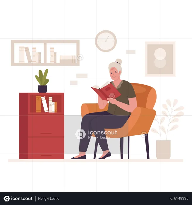 Granny reading a book on the couch  Illustration