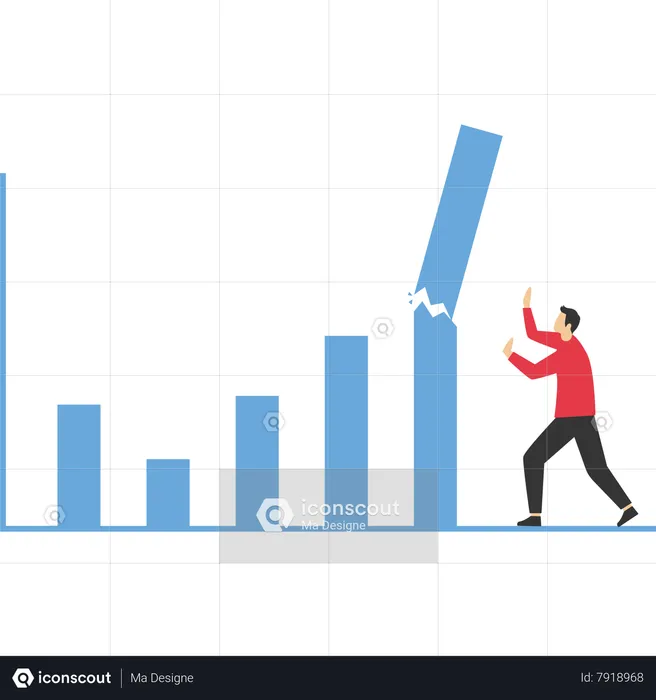 Graph breaks down and falls on the businessman  Illustration