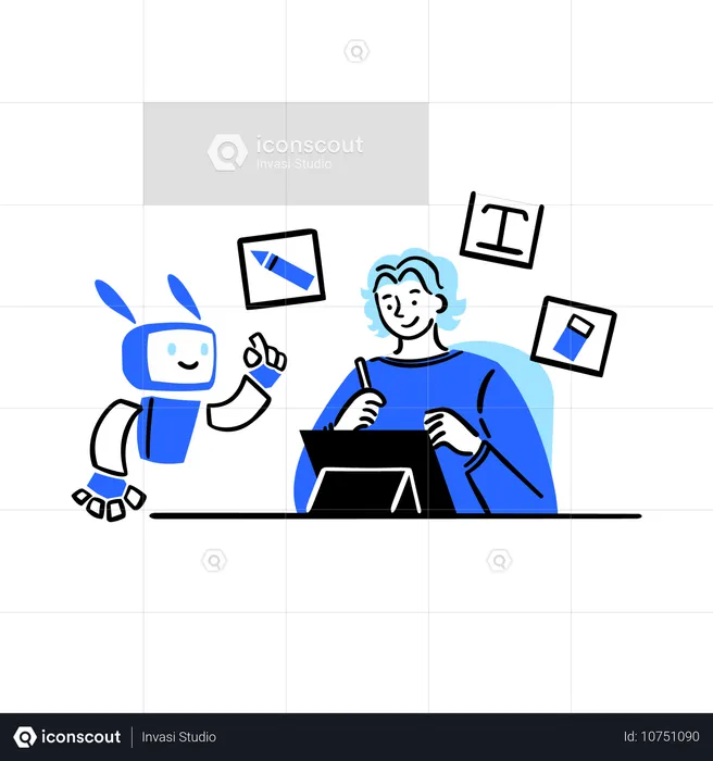 AIアシスタントを使用するグラフィックデザイナー  イラスト