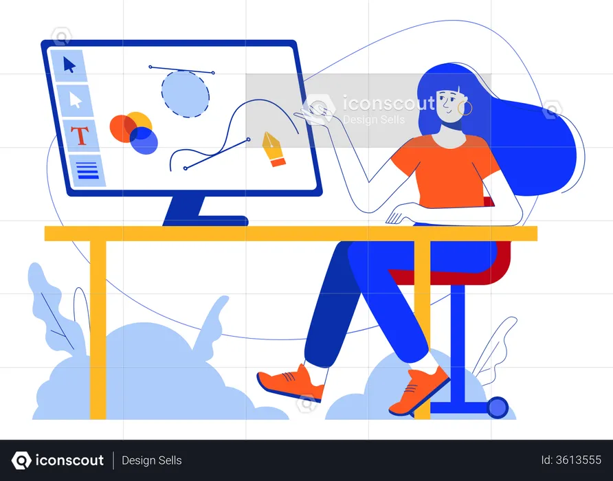 Graphic Designer Working On Computer  Illustration