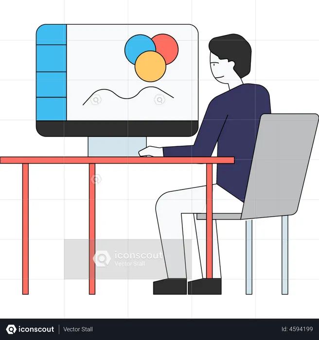Graphic designer working on computer  Illustration