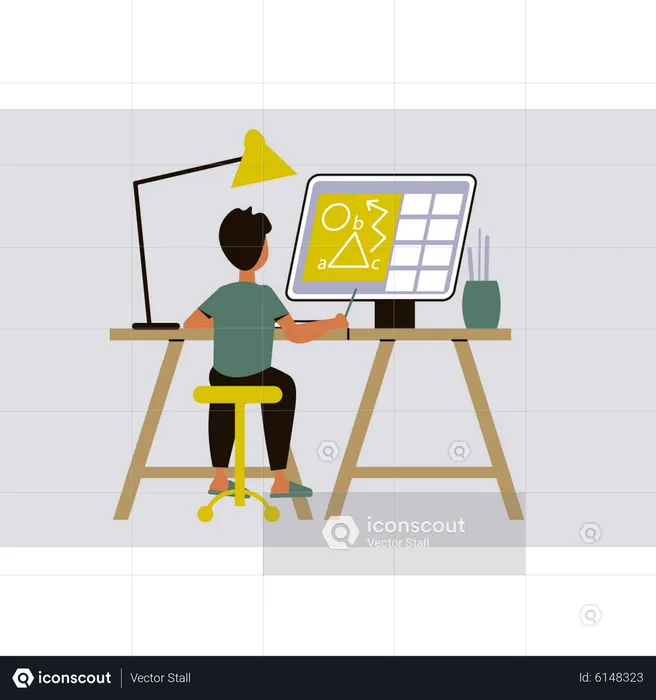 Graphic designer working on monitor  Illustration