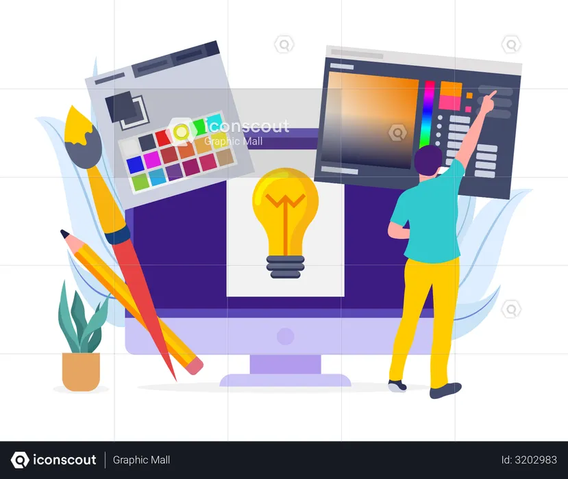 Graphic Designer working on web layout  Illustration