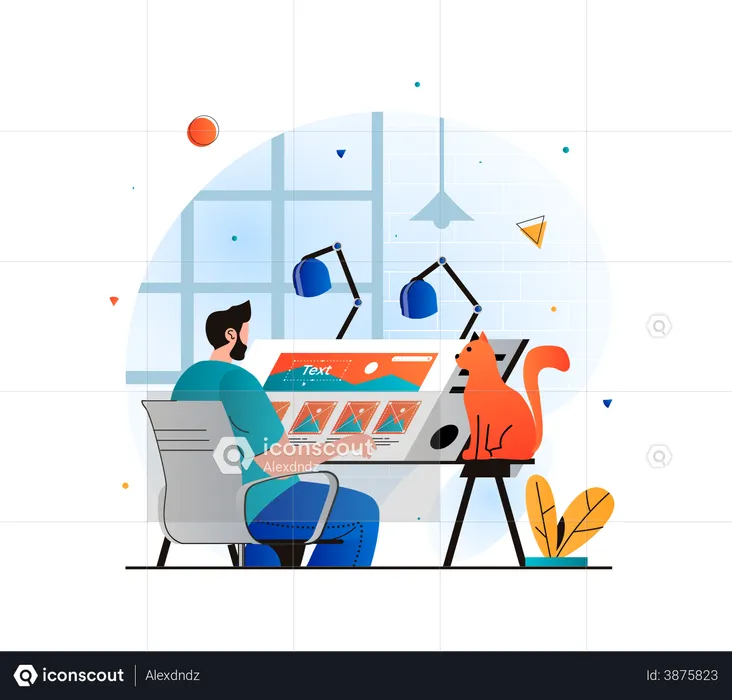 Graphic Designer working on Web UI  Illustration