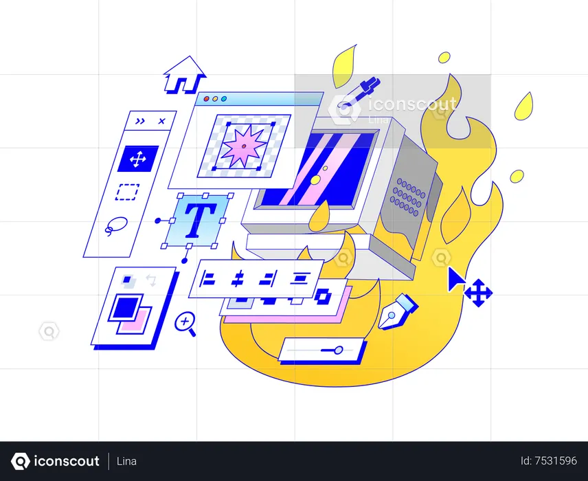 Graphic editor for UX UI designer is on fire  Illustration