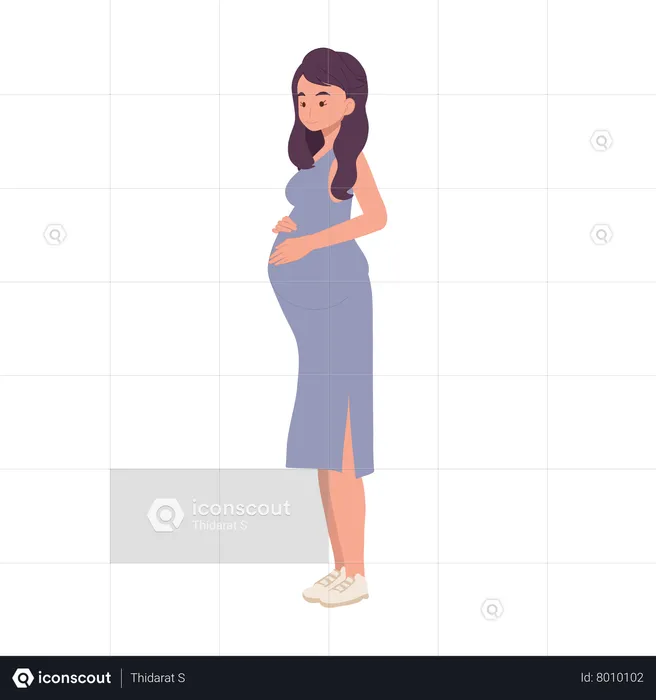 Mulher grávida abraçando a barriga  Ilustração