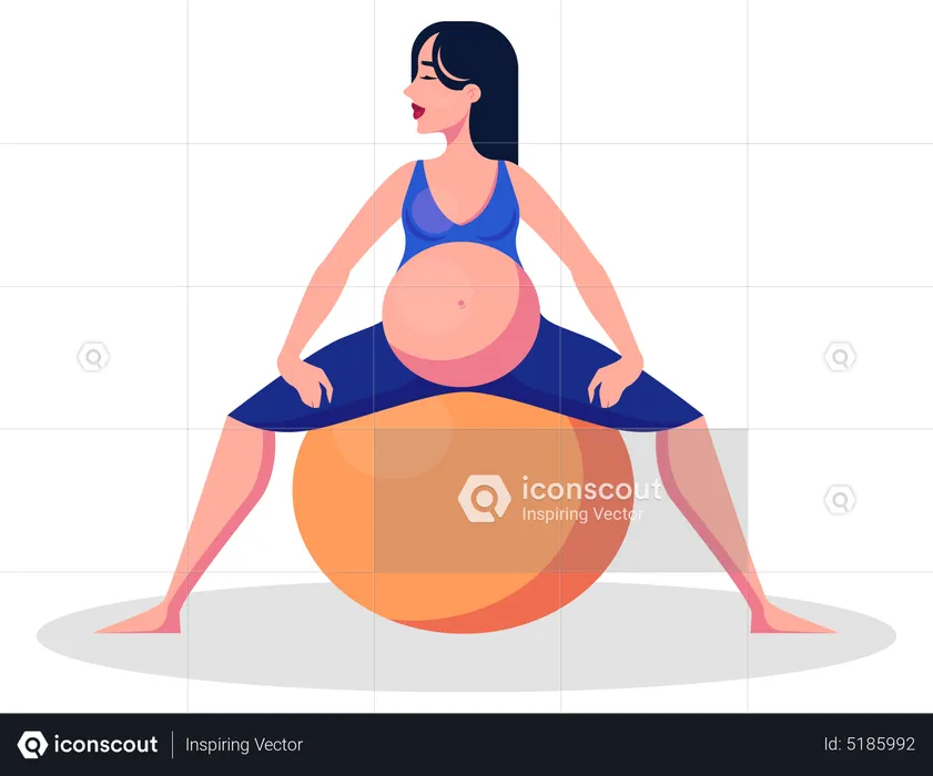 Mulher grávida fazendo exercício com bola  Ilustração