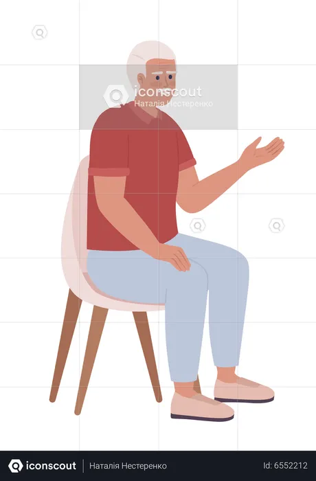 Gray haired old man on chair gesturing  Illustration