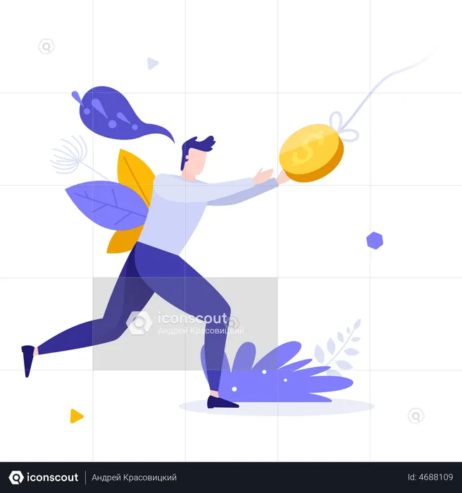 Greedy man running behind money  Illustration