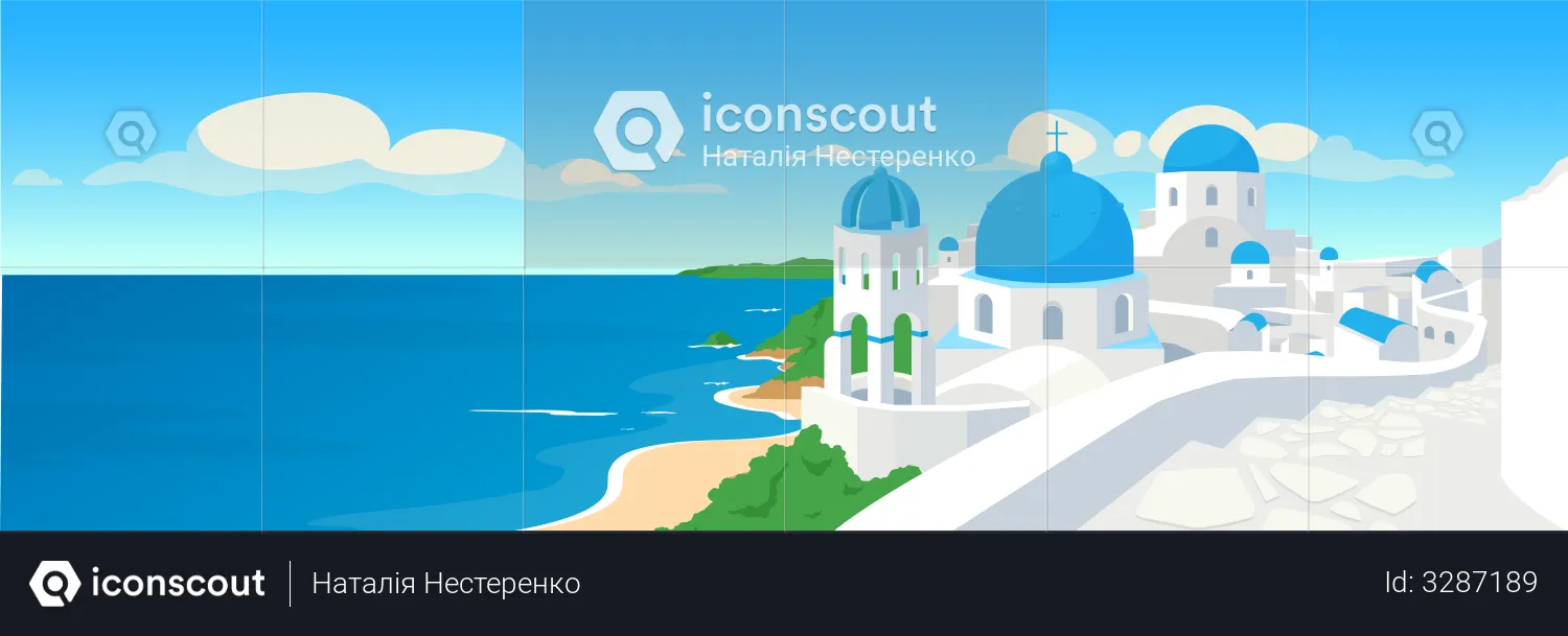 Greek coastal town  Illustration