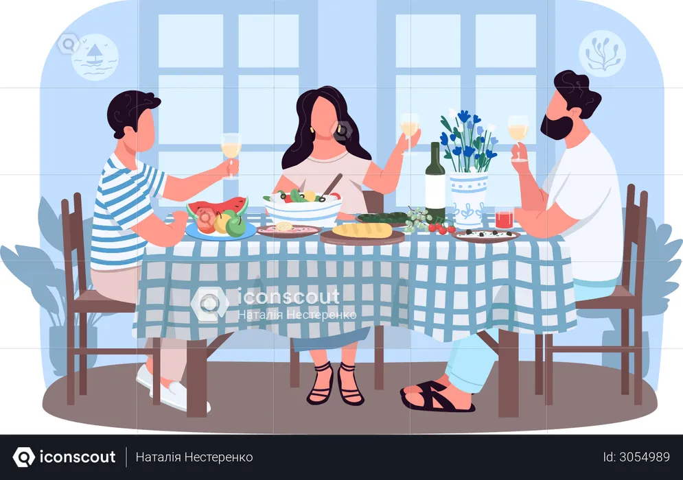 Greek dinner for friends  Illustration