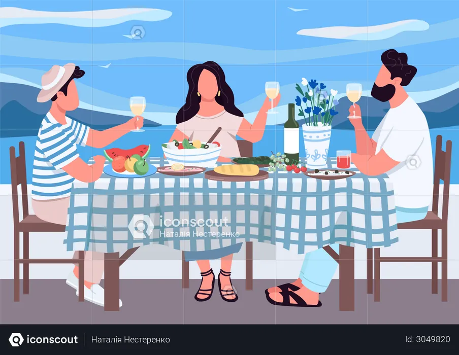 Greek holiday for friends  Illustration