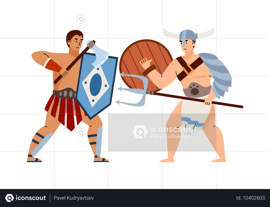 Greek or Roman gladiators or legionaries  Illustration