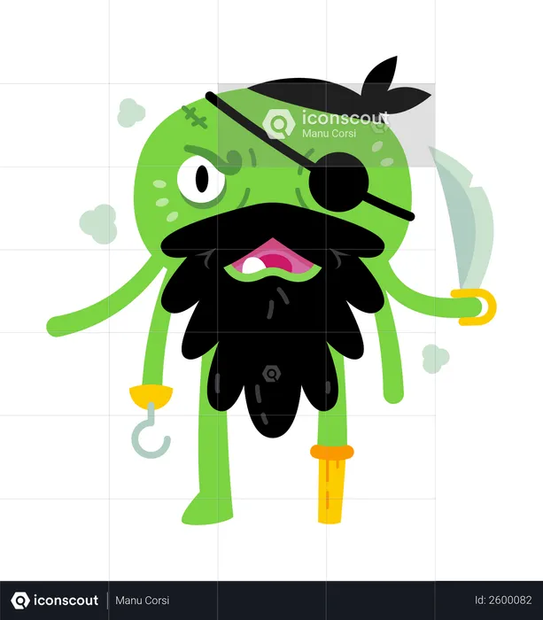 Green Pirate Monster  Illustration