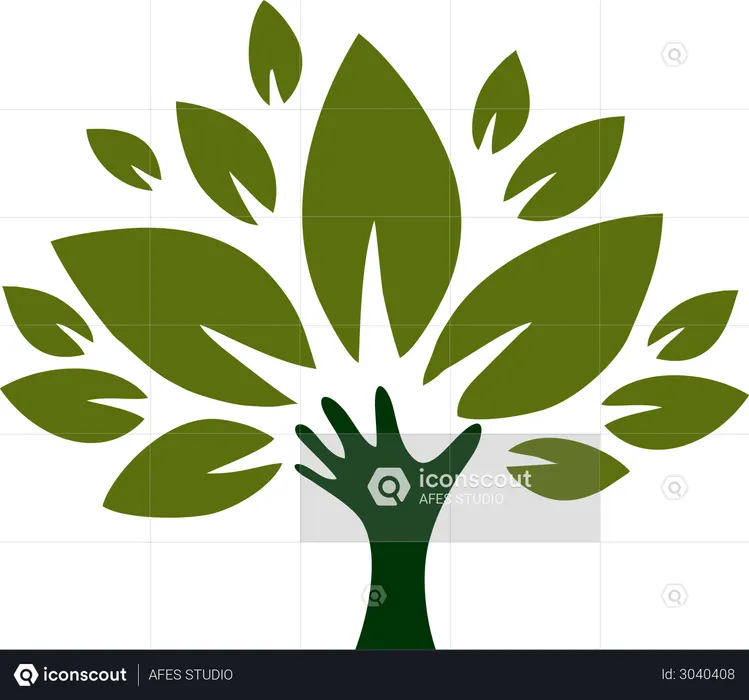 Green Tree with Roots  Illustration