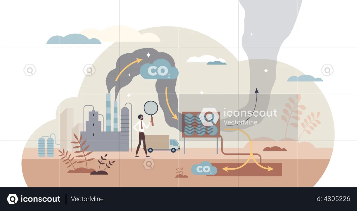 Greenhouse gas pollution control with sequestration process  Illustration