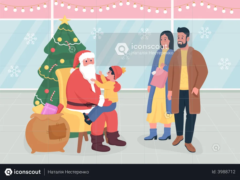 Greeting from Santa in mall  Illustration