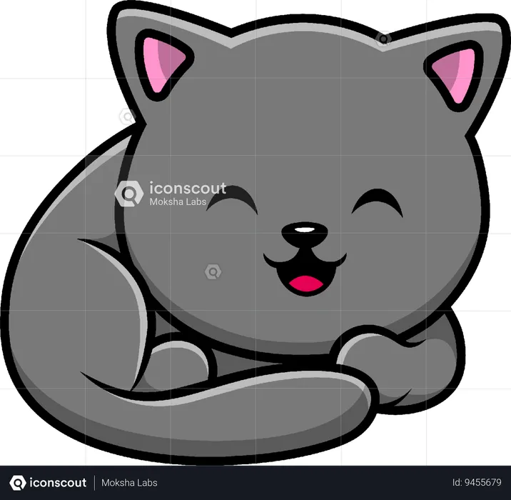 Grey Cat Sitting  Illustration