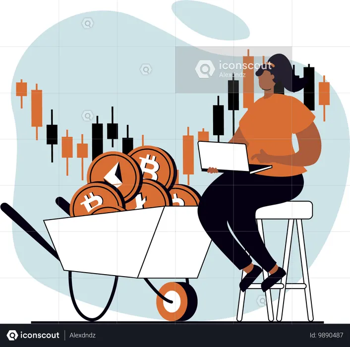 Gril fait du trading de crypto  Illustration