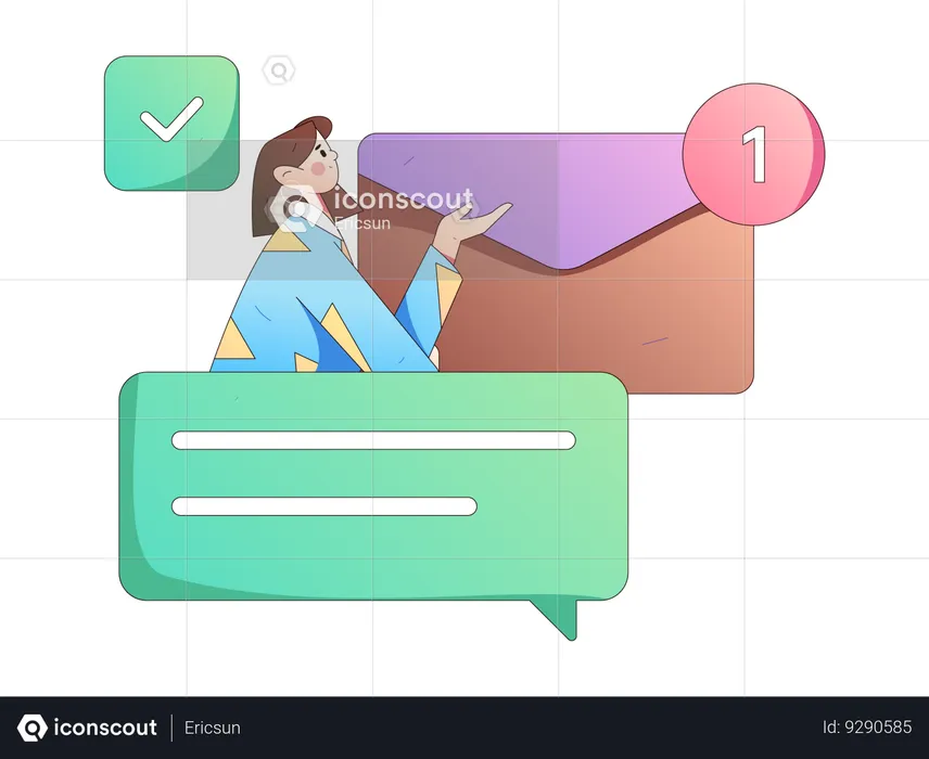 Gril showing mail notification  Illustration