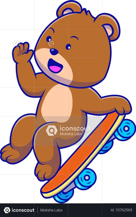 Grizzlybär spielt Skateboard  Illustration