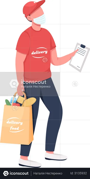 Groceries delivery carrier in mask  Illustration