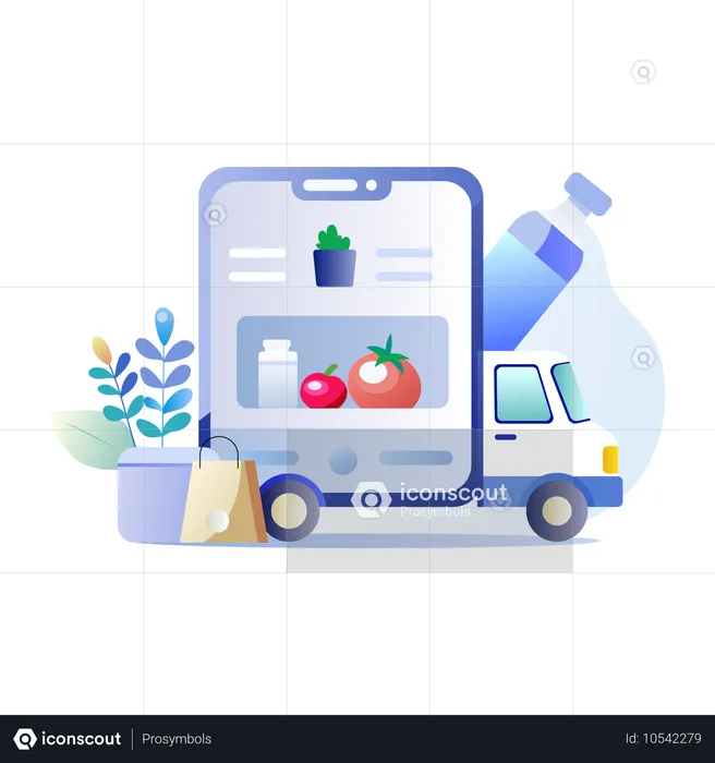 Grocery delivery by Grocery Truck  Illustration