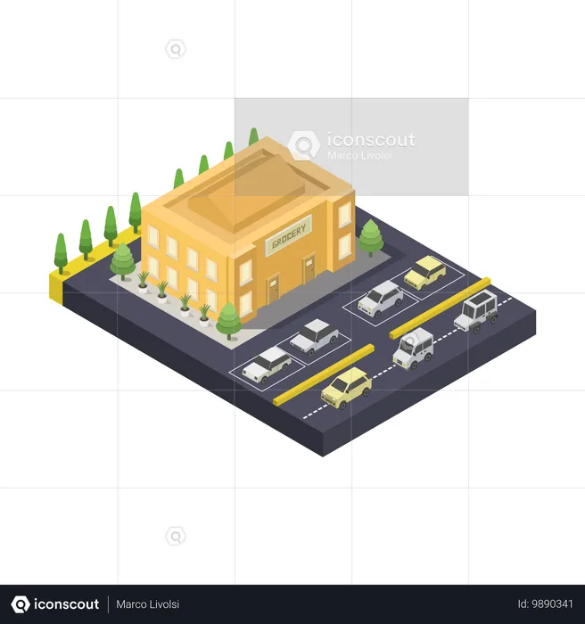 Grocery market building  Illustration