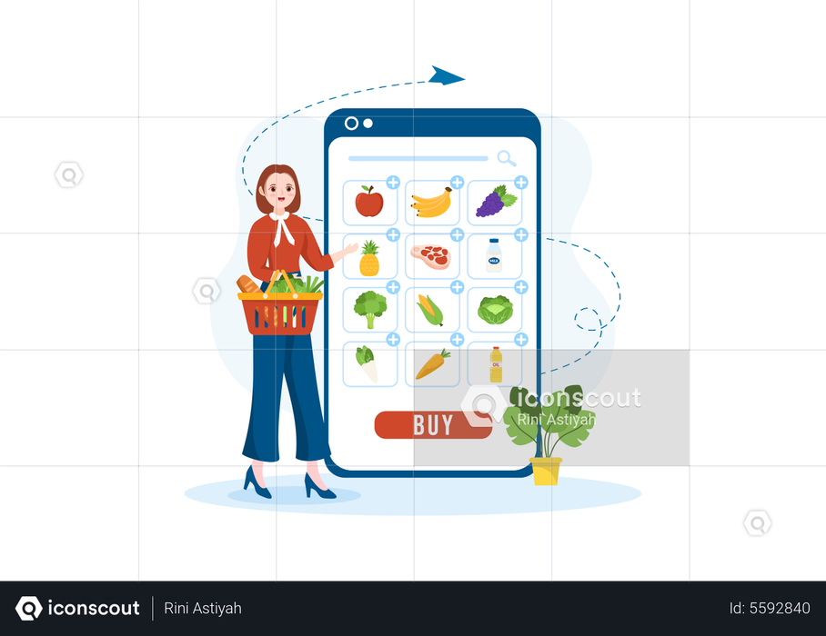 Best Premium Grocery shopping app Illustration download in PNG & Vector