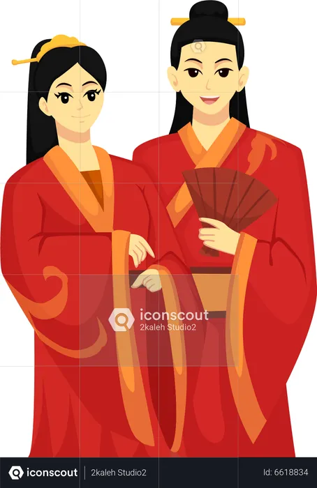 Groom And Bride Chinese  Illustration