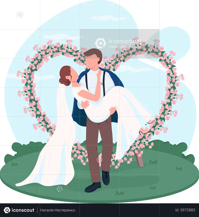 Groom carrying bride  Illustration
