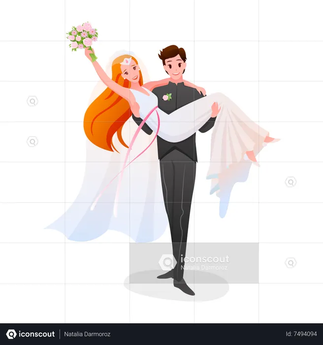 Groom Carrying Bride On Arm  Illustration