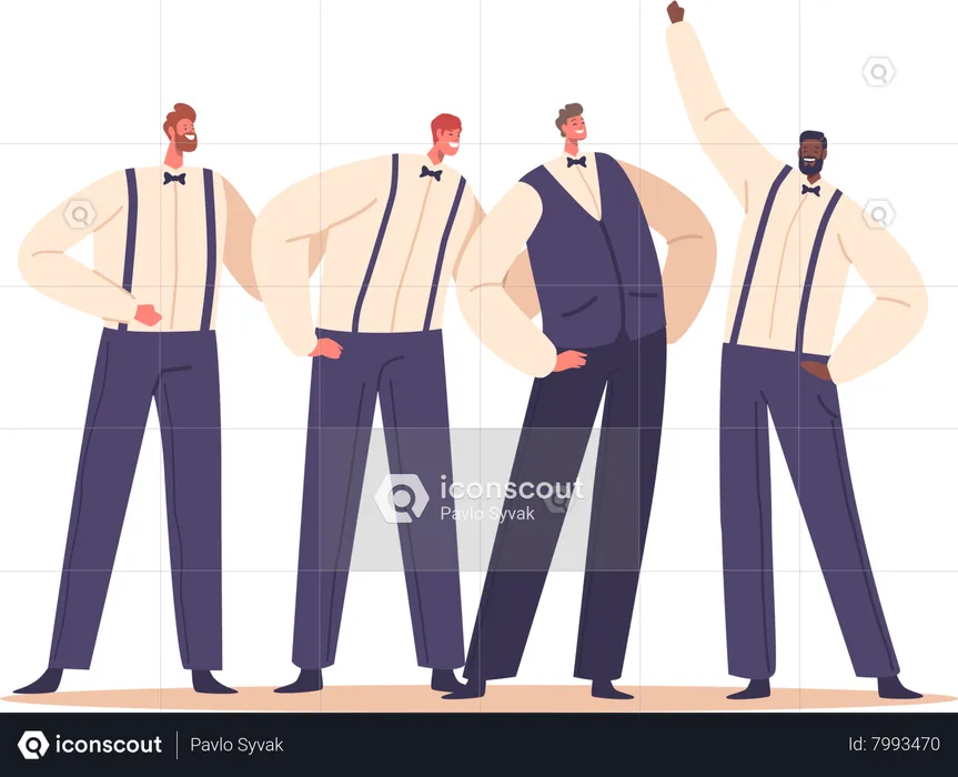 Groom Character Enjoys Quality Time With His Male Friends Sharing Laughter  Illustration