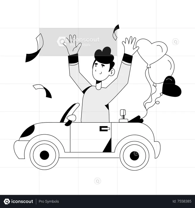 Groom enjoying ride in wedding car  Illustration