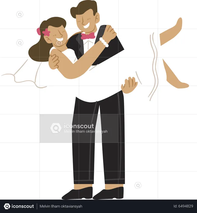 Groom holding bride in his arm  Illustration