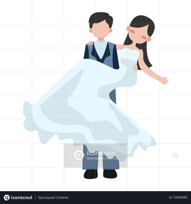 Groom holding bride in his arms  Illustration