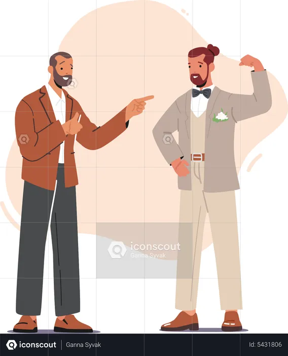 Groom with Friend Prepare for Wedding Ceremony  Illustration