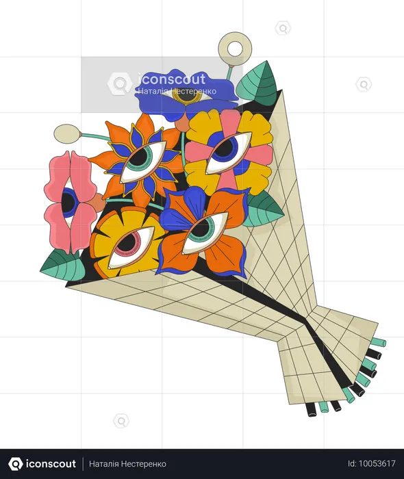 Groovy eyeball flowers bouquet  Illustration
