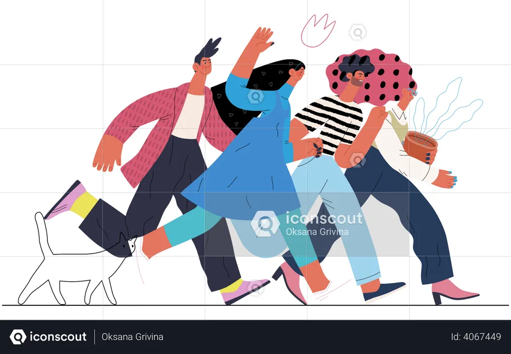 Ground of persons walking together  Illustration