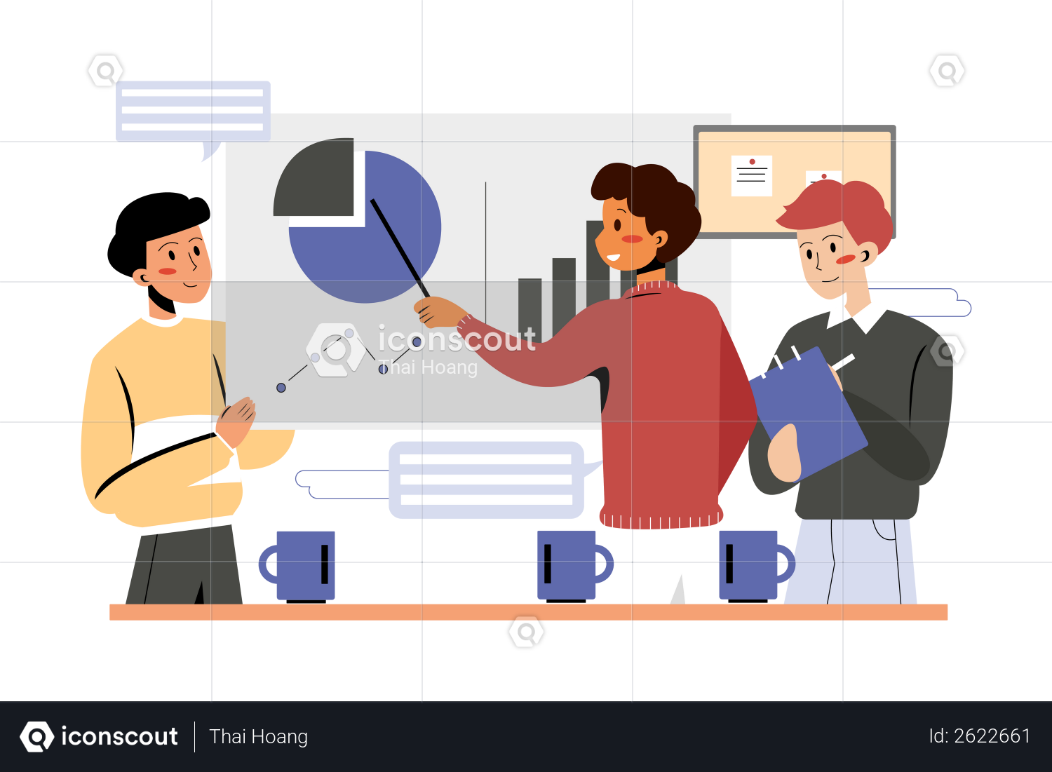 Best Premium Group of analysts working on graphs Illustration download ...