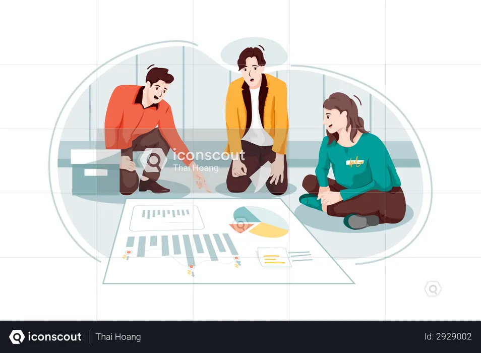 Group of analysts working on graphs  Illustration
