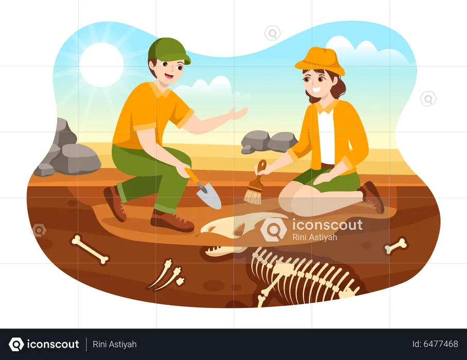 Group of archeologist finding fossil remains  Illustration