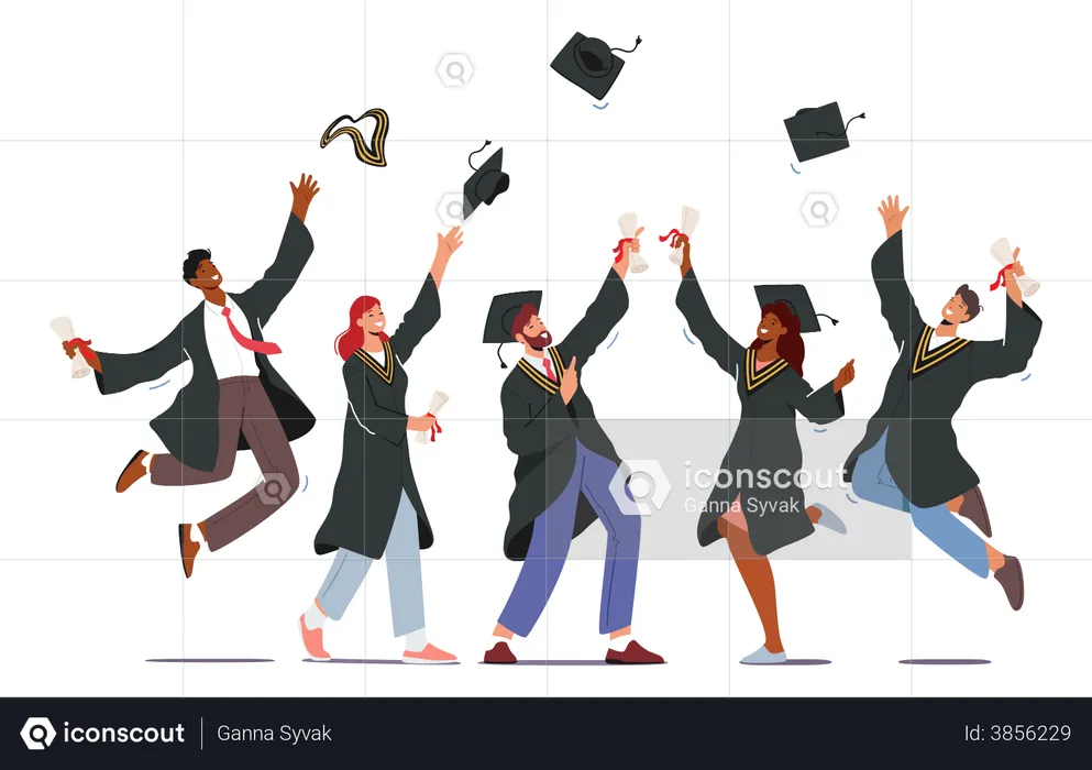 Group of bachelors celebrating graduation  Illustration