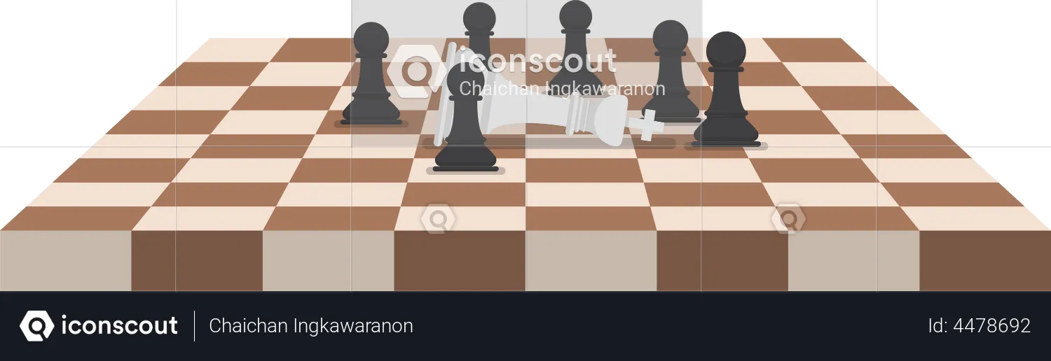 Group of black chess pawns defeat the white king  Illustration