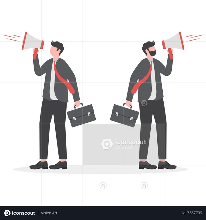 Group of business people shouting loudly with loudspeakers  Illustration
